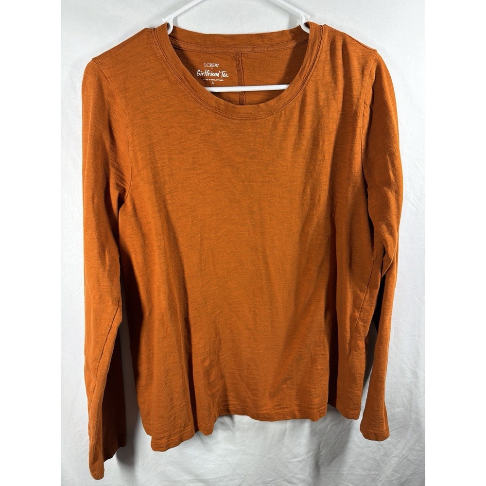 J. Crew Girlfriend Tee Long Sleeve Top Size L Orange Cotton Rust Terracotta L